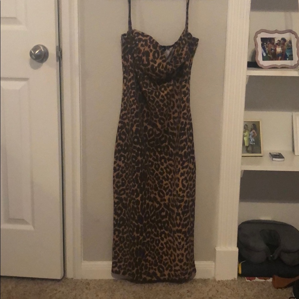 Leopard Print  Strappy Midi Dress